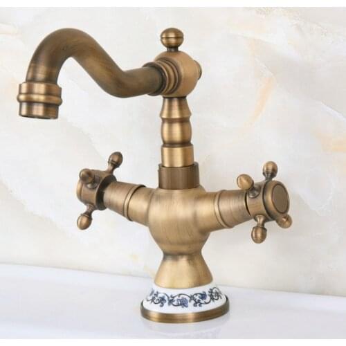 Basin Faucets Antique Bathroom Sink Mixer Dual Handle Single Hole WC Bathroom Faucet Brass Hot and Cold Tap Swivel anf601