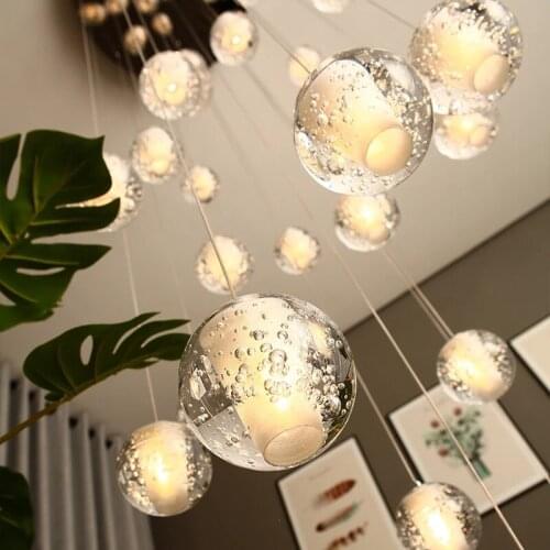 Modern Crystal Glass Pendant Lights LED Globe Ball Hanglamp Fixtures Multiple Staircase Lamps Bar Hanging Lamp For Hotel Villa