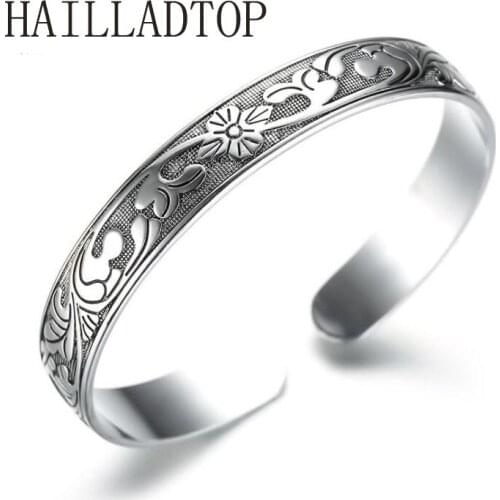 Thai Silver Retro Silver Black Fashion Bracelet Plum Vine Leaves High Quality Jewelry Bangles Bracelet For Women Free Shipping