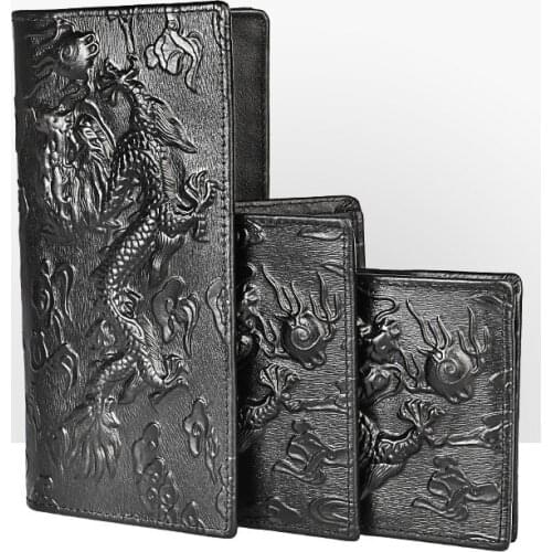 Vintage Dragon Crocodile Men Wallet Cowhide Long Bifold Coin Pocket Flower Horse Panda Tiger Wallet Real Leather Men Short Purse