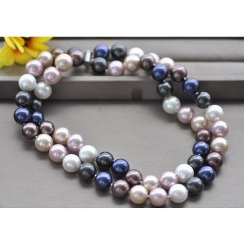 Z10856 2Row 18" 14mm Multicolor Round South Sea Shell Pearl Necklace