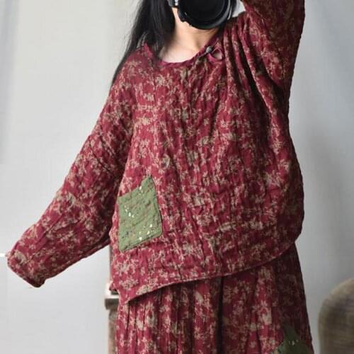 Johnature Patchwork Blouse Vintage Shirt O-neck Women Clothes 2021 New Spring Button Loose Print Leisure Concise Ladies Tops