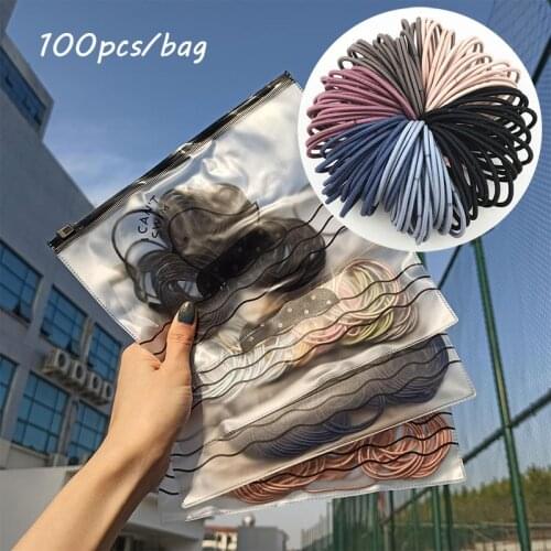 100pcs/bag 4.5cm High Elastic Rubber Bands Basic Hair Bands Scrunchies Hair Ties Gum Women Girls Braided Ponytail Holder Rings