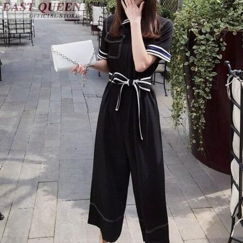 Women jumpsuits 2018 female wide leg ankle-length pants solid pockets tunic rompers office lady fashion belted jumpsuit DD629 L