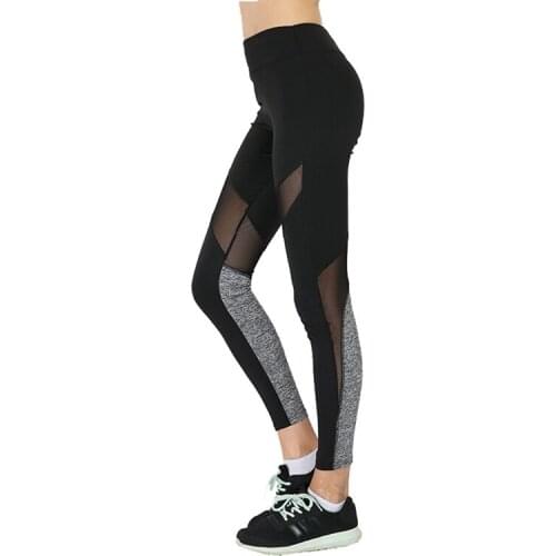 2018 New Arrival Women Sexy Fitness Sport Leggings Ladies Plain High Elastic Waist Mesh Patchwork Insert Transparent Yoga Pants