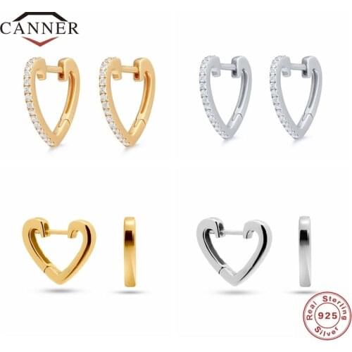 CANNER Heart-shaped Huggie Earring 925 Sterling Silver Hoop Earrings for Women Circle Round Piercing Earings Jewelry Pendientes