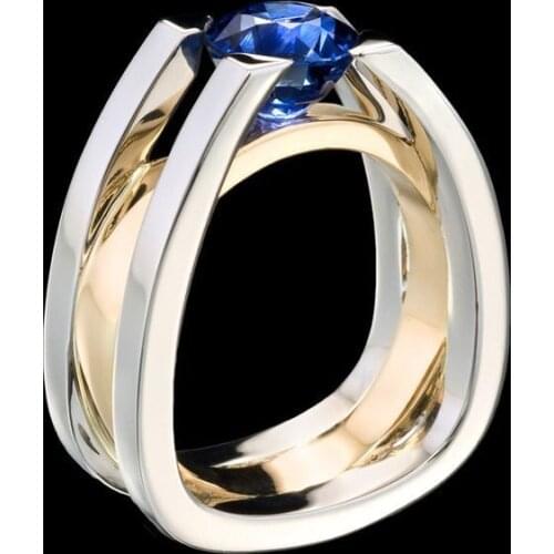 Female Blue Crystal Rings Gold Sliver Two Color Rings Exquisite Crystal Wedding Engagement Fashion Ring
