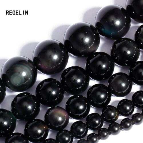 REGELIN Fashion 1strip Round Obsidian Stone Beads 4/6/8/10/12mm Round Crystal Quartz Loose Beads DIY Bead Bracelet Craft Jewelry