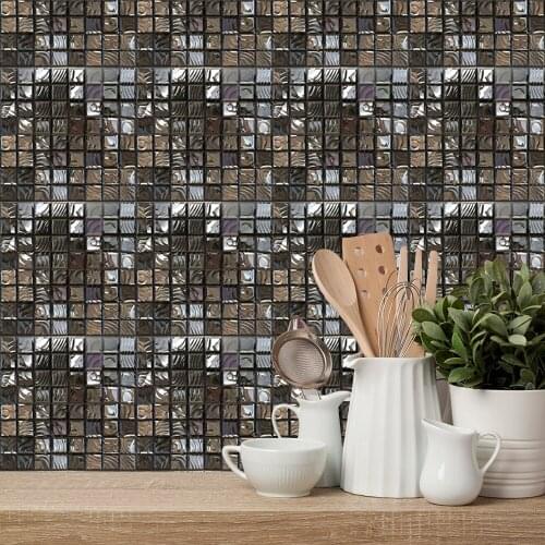 10pcs/set Glossy Mosaic Simulation Tile Wall Stickers Transfers Covers for Kitchen Tables Floor Decals Waterpoof Vinyl Wallpaper