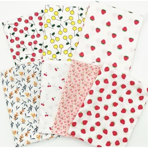 100% Cotton Twill Fabric WHITE Fruit Strawberry Loquat Cherry Dots for DIY Dress Apparel Patchwork Handwork Decor Craft Blouse