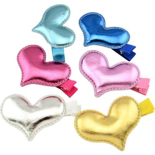 20pcs PU Star Heart Crown Hair Bows Hairpins Kids New Shiny Star Hair Clip for Girls Hair Accessories Mix 6 Color