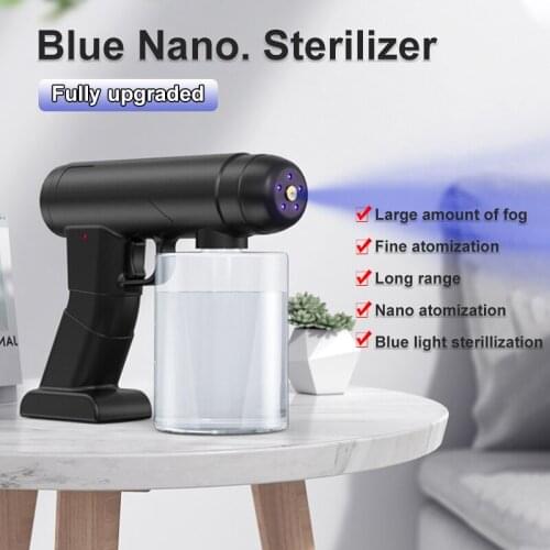 2021 New 500ML Electric Sanitizer USB Blue Light Wireless Charging Atomizing Spray Gun Atomizing Gun Nano Spray Disinfection Gun