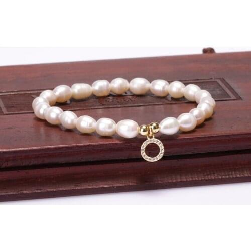 5pcs Natural Freshwater Pearl Bead Gold Crown Sun Star Paved White Cz Tiny Charm Unisex Pendant Bracelet Wedding Daily Jewelry