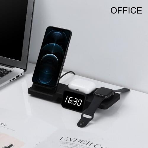 3 in 1 Wireless Charger Stand with Clock for Multiple Devices Charging For Iphone 12 XS X Airpods Qi Wireless Charging Station