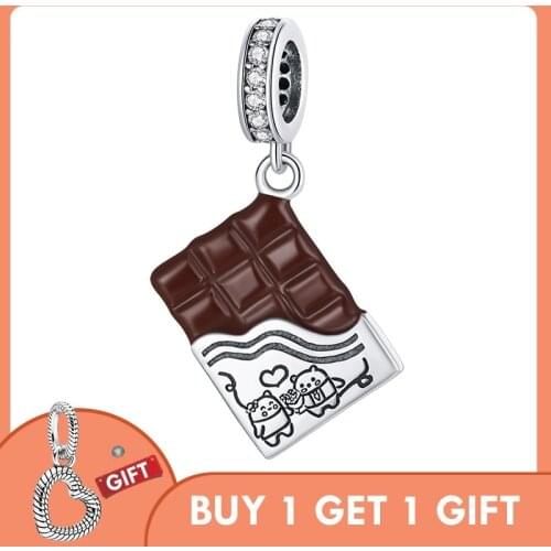 Bisaer 925 Sterling Silver Chocolate love Beads Charm With Clear CZ Fit Original Siver Bracelet Jewelry ECC1782