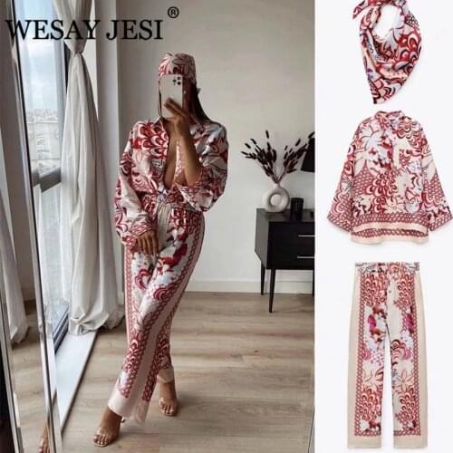 WESAY JESI Wide Leg Pants Women 2021 Fashion Patchwork Floral Print Vintage High Elastic Waist Female Ankle Trousers Streetwear
