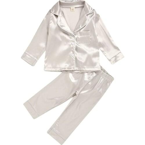 Childrens Home Wear Cotton Silk Pajamas Childrens Clothing Set Two-piece Fashion Solid Color Pajamas Baby Outfits 2021