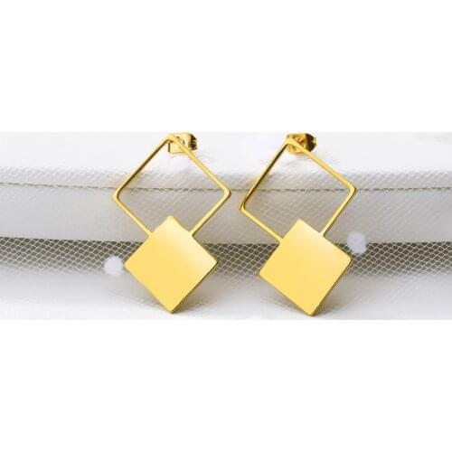 Double Square Dainty Earings Fashion Jewelry Best Friend GIfts Stainless Steel Ear Studs Accessories Rose Gold Brincos 2019 BFF