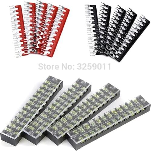 5PCS Dual Row 12 Position Screw Terminal Strip 600V 25A 400V 12 Positions Pre Insulated Terminal Barrier Strip Red Black 10PCS