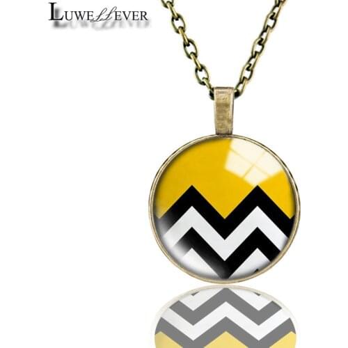 Geometric Yellow Necklace 702 25mm Bronze 30mm Wood Rhinestone Double-sided Moon Round Glass Pendant For Women Gift