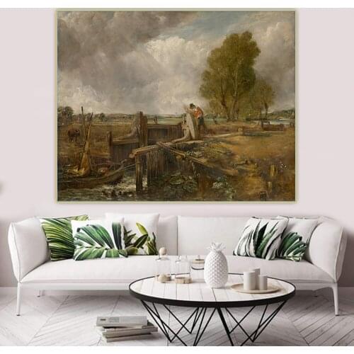 Citon John Constable《Study of A boat passing a lock》Canvas Art Oil painting Artwork Picture Modern Wall Decor Home Decoration