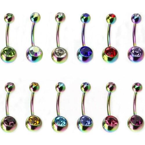6pcs/lot Rainbow Surgical Steel Belly Button Ring Fashion Sexy Woman CZ Zircon Barbell Belly Stud Navel Piercing Body Jewelry