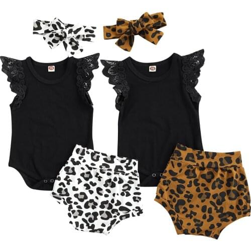 Toddler Baby Pattern Printing Three-pieces Set, Infant Girls O-neck Flying Sleeve Bodysuit + Briefs + Headband Set