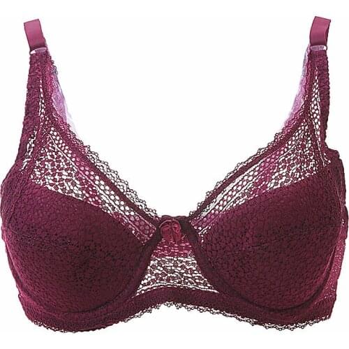 80D 85D 90D 95D New Plus Size Ultra-thin Dot Lace Brassiere Female Sexy Lace Top Quality Underwear Burgundy Lace Push Up Bras