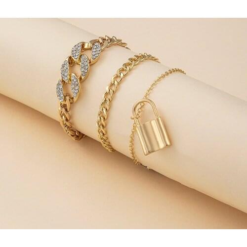 Lost Lady 3pcs/set Lock Cuba Chain Anklet for Women Trendy Layers Foot Chain Wholesale Jewelry Barefoot Chain Girls Party Gifts