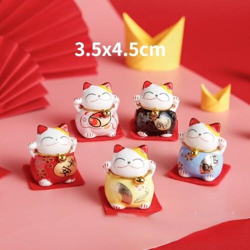 Mini Maneki Neko Lucky Cat Figurines Set of 5 Kawaii Japanese Smiley Waving Upright Cat with Lucky Fortune Home Feng Shui Decor