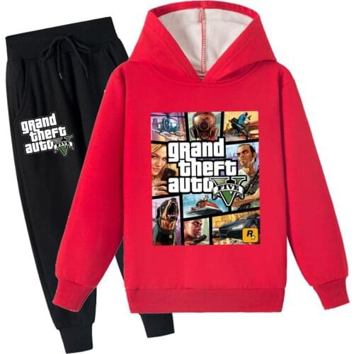 Boys Fashion Grand Theft Auto GTA 5 Clothes Kids Winter Sports Suit Children Fleece Hoodies+Pants 2pcs Sets Toddler Girl Outfits