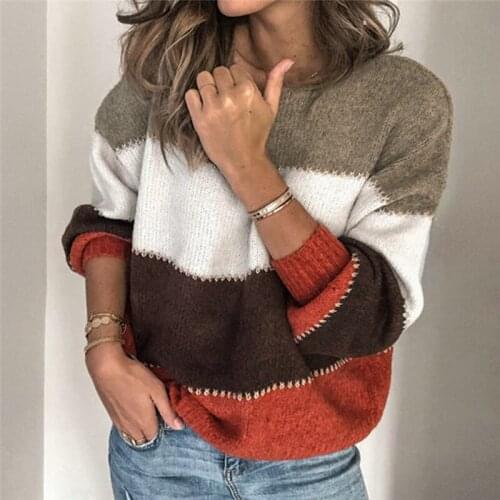 Trendy Women clothes Long Sleeve Knitted Loose Winter Warm Sweater Geometry round neck Casual Polyester Pullover Tops one pieces