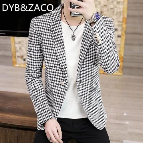 Suit jacket Mens new spring and autumn 2021 small suit Korean edition trend simple casual checked blazer