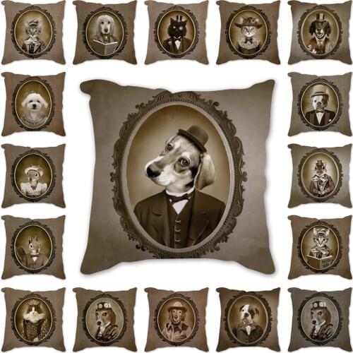 Cute Pet Animal Cushion Cover cat Yorkshire Dog Soft Plush Pillowcase Decor Dog Printed Pillow Case for Sofa Home Car 45*45cm