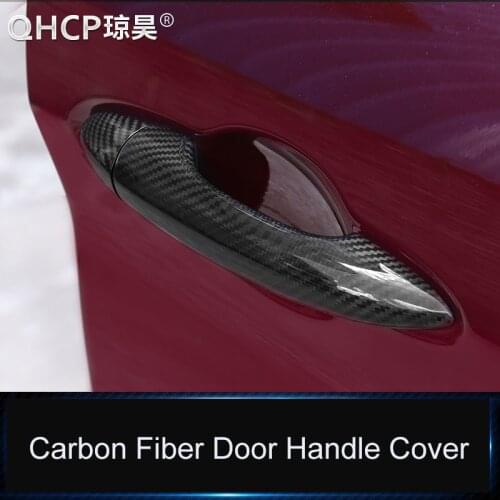 QHCP Car Exterior Door Handle Cover Frame Sticker Trims Grab Protector Carbon Fifber 8Pcs For For Alfa Romeo Giulia Stelvio 2017
