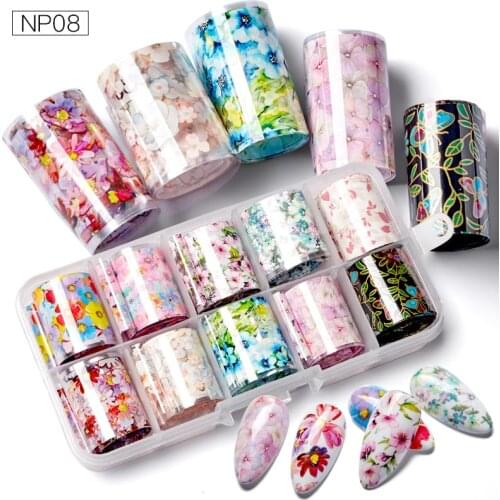 10 Rolls Nail Folie Stickers Bloemen Vlinders Roze Lente Zomer Thema Transfer Decals Papier Nail Art Decoraties 100*2.5cm