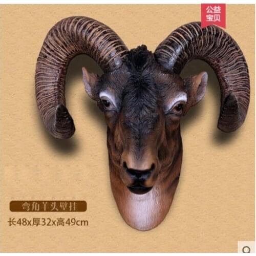 Sheep Goat head wall hanging imitation deer head animal sculpture Crafts Ornament Statue Home Furnishing business gift Pendant