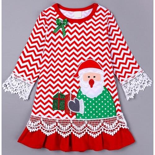 Girls Christmas Party Dress Western Style Princess Dress Fashion Cartoon Striped Dress Kids Striped Outfits Lovely Suits 2-6Y