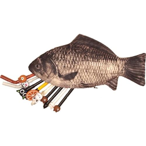 Creative 3D Simulation Chinese Crucian Carp Pencil Bags Fashion Kawaii Large Capacity Stationery Box For Kids Gift Toy Pen Bag