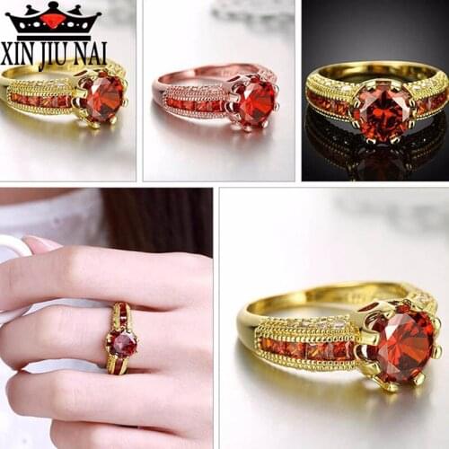 2 Colors Luxurious Ring Red Big Stone White/rose Gold Color Rings For Women Wedding Feast Jewellery Classic Original Designs