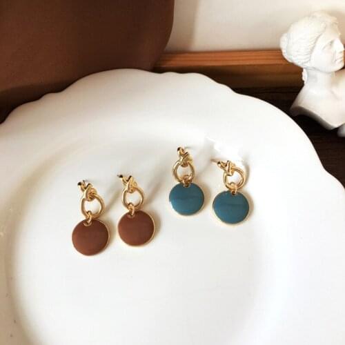 Stylish Tie Coffee Round Drop Earrings New Creative Statement Earrings Wholesale