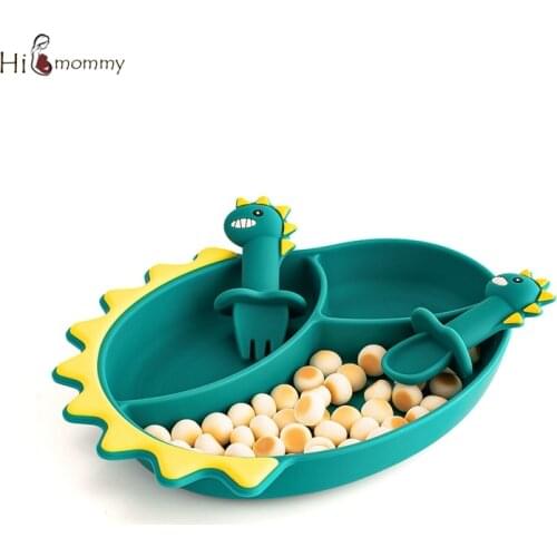 Dinosaur Silicone Baby Bowl Kids Tableware Set with Spoon for Children Dinner Baby Plates Bowls