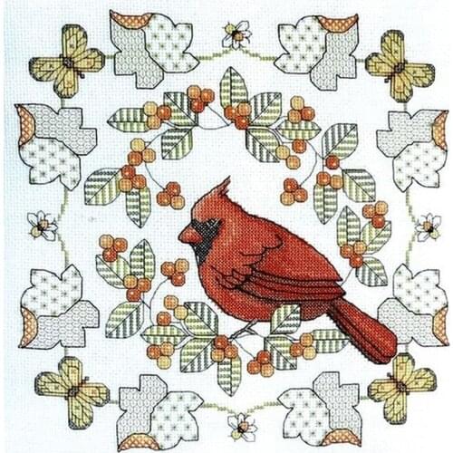 Customized Embroidery Northern Cardinal in Autumn Cross Stitch Funny Sign with 100% Cotton Floss & Free Shipping for Wall Decor