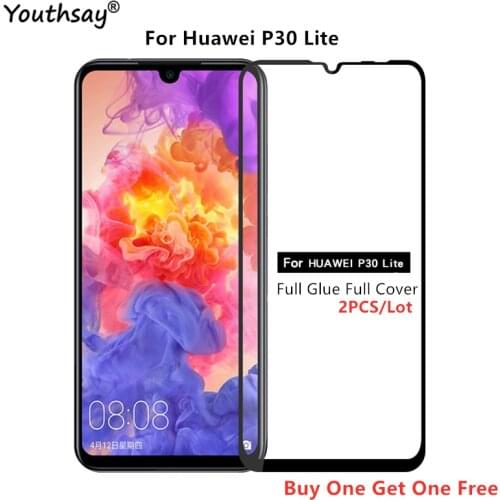 2PCS For Huawei P30 Lite Screen Protector Full Glue Coverage Protective Glass for Huawei P30 Lite Glass for Huawei P30 Lite Film