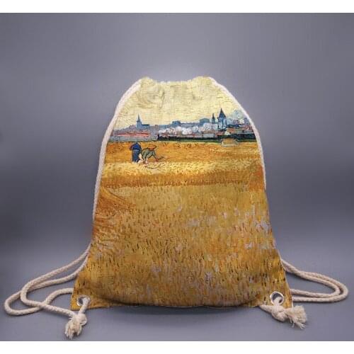 3D Printing Van Gogh Women Mens Drawstring Bag, Sweet and creative illustrations Print Cute Travel Backpack, Fashionable