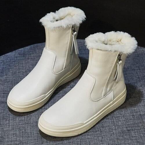 LAASIMI Women Wool Leather Snow Boots Winter Warm Zipper Platform Ladies Boot Shoes Woman Ankle Flat With Footwear Boats Mujer
