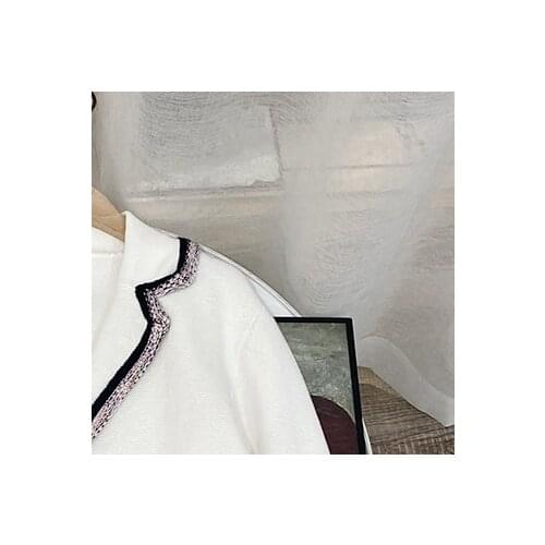 2021 Spring and Summer Pure Cotton College Fringed Edge Suit Collar Contrast Knit Cardigan Short Jacket Women