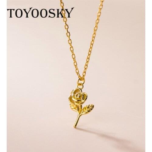 Delicate Design Vivid Rose Flower Pendant Necklace for Women 925 Sterling Silver Rose Gold Color Valentines Day Festival