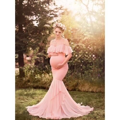 2019 Flounce Solid Maternity dress Pregnant Clothes Dress Photography clothing women Maternity Long pregnant Dress