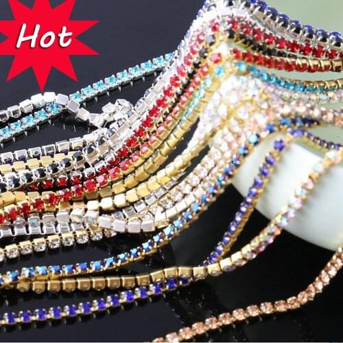 1M Sewing Crystal Rhinestone Chain SS6 SS8 SS10 SS12 SS16 Gold Base Claw Gule on Rhinestone Trim Chain DIY Craft Accessories